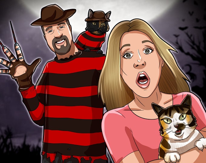 Personalized Freddy Krueger Portrait, Custom Horror Film Illustration