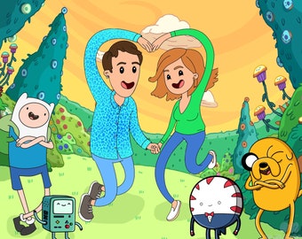 Personalized Adventure Time Style Portrait, Custom Cartoon Illustration