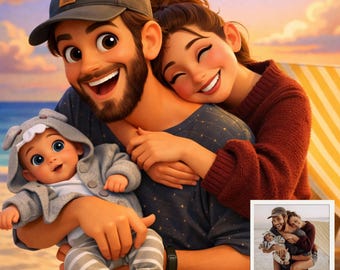 Custom Pixar family portrait from Photo, 3D Animated Style, Cartoon Family illustration (Digital Download)