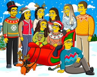 Custom Cartoon Simpsons Family Portrait, Personalized Simpson illustration - Christmas Portrait Gift!
