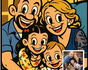 Cartoon Family Portrait, Custom Retro Style Personalized 30s Style (Digital Delivery)
