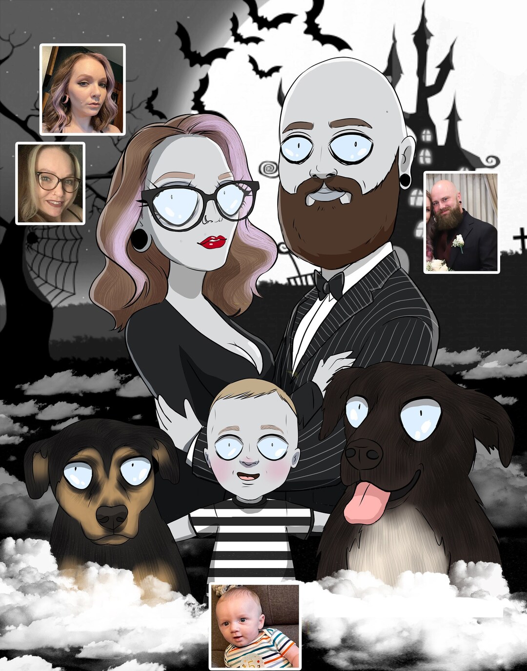 Tim Burton Style Portrait Personalized Halloween Portrait Gift