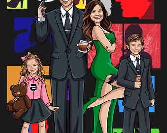 Archer Portrait, Custom Archer Family Portrait, Couple portrait from photo, Secret Agent digital illustration Personalized Cartoon Character