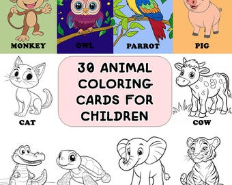 Animals Coloring Pages for Kids, Children Coloring Book, Digital Download