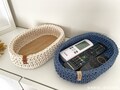 Cotton Crochet Basket: Bedside Remote & Glasses Holder, Macrame Wooden tray