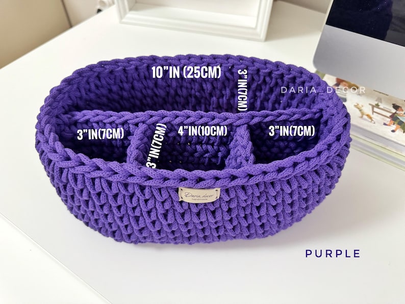 Purple home - Purple Hand Crocheted Cotton Storage Basket: Nightstand Organizer, Kindle holder