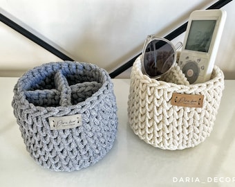 100% Cotton, Round Baskets with dividers, Eyeglass Holder, Remote control storage, Hair Brush box, Nightstand basket, Bedside caddy