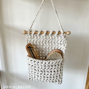 Cotton Crochet Hanging Basket: Macrame Wall Pocket, RV decor
