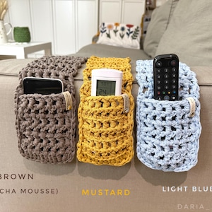 Crochet Cotton Sofa Organizer: Macrame Armchair Caddy, Remote control holder