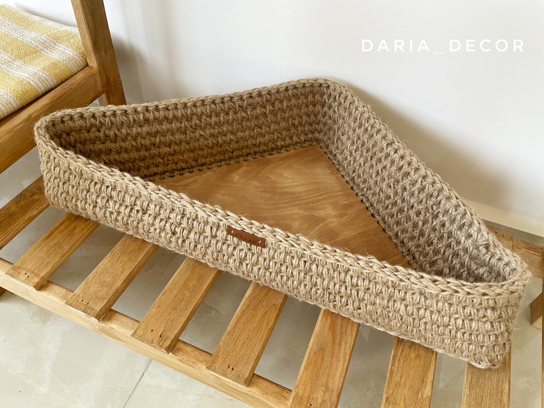 Jute Triangle Storage Baskets, Corner Shelf Basket, Coffee Table Basket
