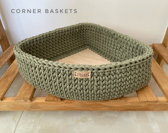 Many colors, Cotton Triangle Storage Basket, Corner shelf basket, Bed with storage, Bathroom space saver, Hallway organization