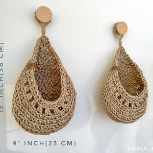 Jute Hanging Storage Basket: Crochet Farmhouse Decor