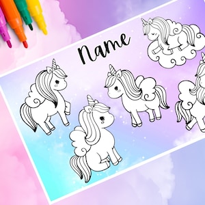 Personalized Name Placemat Unicorn Colors Reusable Colorable Custom