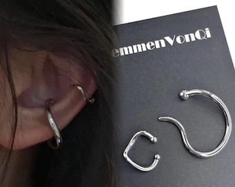 Minimalist Ear Clip Set – Silver Geometric Ear Cuff, Non Piercing Earrings