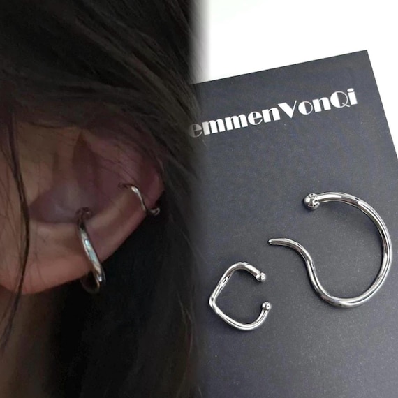 Minimalist Ear Clip Set – Silver Geometric Ear Cuff, Non Piercing