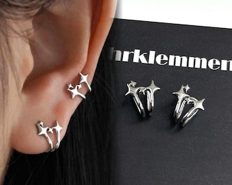 Geometric Silver Ear Cuff – Minimalist Ear Clip, No Piercing, Unisex Stainless Steel Earrings