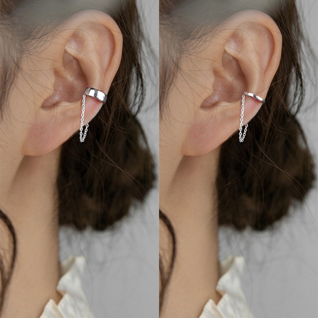Ear Cuff Chain Earrings Silver Ear Clamp Different Widths Etsy