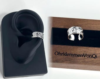 Breiter Ohrclip Silber – Strukturiertes Design, Ohrklemme ohne Piercing,Unisex & Herren Ohrklemme ohne Piercing