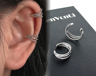 Minimalist Double Layer Ear Cuff - No Piercing, Dainty Silver Clip-On Earring for Women & Men, Trendy Helix Jewelry, Gift for Her/Him