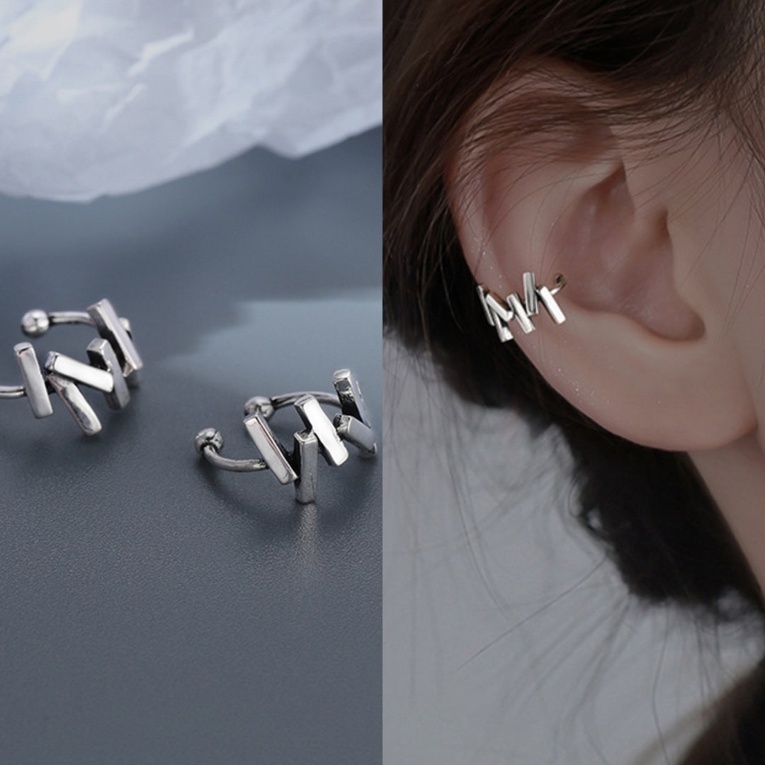 Silver Ear Cuff Silver Bar Earring Ear Cuff Silver Etsy
