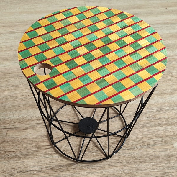 Tabouret de plante en marqueterie de paille