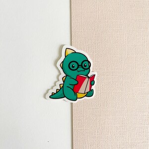 Reading Dinosaur Die-Cut Sticker | Kindle Sticker | Vinyl Sticker | Bookish | Book Sticker | Reading Sticker