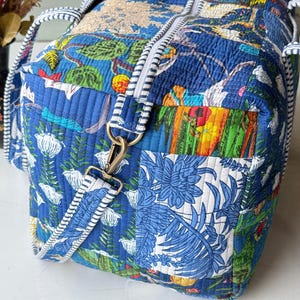 Patchwork Cotton Quilted Duffle Bag, Floral Boho Travel Bag, Handmade Weekender Bag, Gym Bag, Overnight Bag, Hand Block Print Shoulder Bag