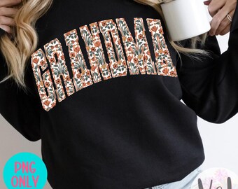 Grandma PNG, Floral Varsity Letters, Sublimation Design for Grandma Shirt, Retro Flower PNG, Printable Graphic for DTF & Sublimation