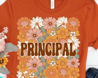 Principal PNG | Retro Boho Floral Principal Sublimation Design | Fall Teacher Shirt PNG | School Staff Shirt Digital Download | Autumn Png