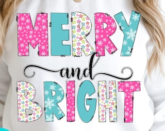 Christmas png, pink Christmas sublimation design, merry and bright png download, xmas sublimation designs, christmas hand drawn designs