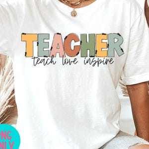 Lärare PNG | Sublimering i stil med Teach Love Inspire Patch | Boho lärarskjorta PNG | Digital nedladdning för lärare