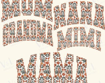 Floral Mom & Grandma PNG Bundle – Mom, Mama, Mimi, Nana, Grandma PNGs – Sublimation Design Set for Shirts and Mugs