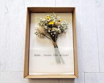 Gutscheinverpackung mit Trockenblumen für Mama, Muttertag, Muttertagsgeschenk, Mama du bist Wundervoll, Mama, Danke für alles!