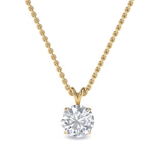 1 Carat Round Lab Grown Diamond Necklace: 14k Gold Solitaire Pendant