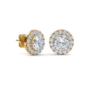 2.5 carat Halo stud earrings with Round cut Lab grown diamonds in 18k solid gold earrings