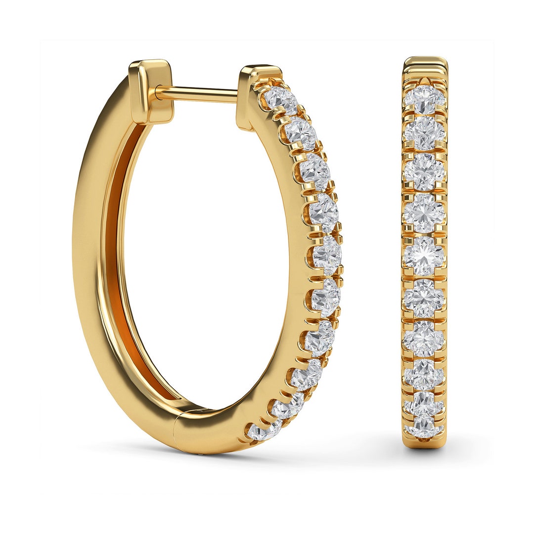 18k Solid Gold Hoop Earrings With Lab Grown Diamonds - Etsy