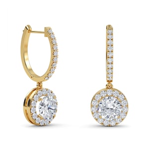 18k Gold Halo Drop Earrings: 2.0ct Lab Grown Diamond Rosée Earrings
