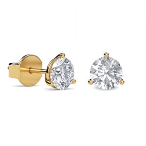 Diamond ear Studs Round brilliant cut Lab grown diamonds in 18k solid gold earrings three prongs gift for her daily wear