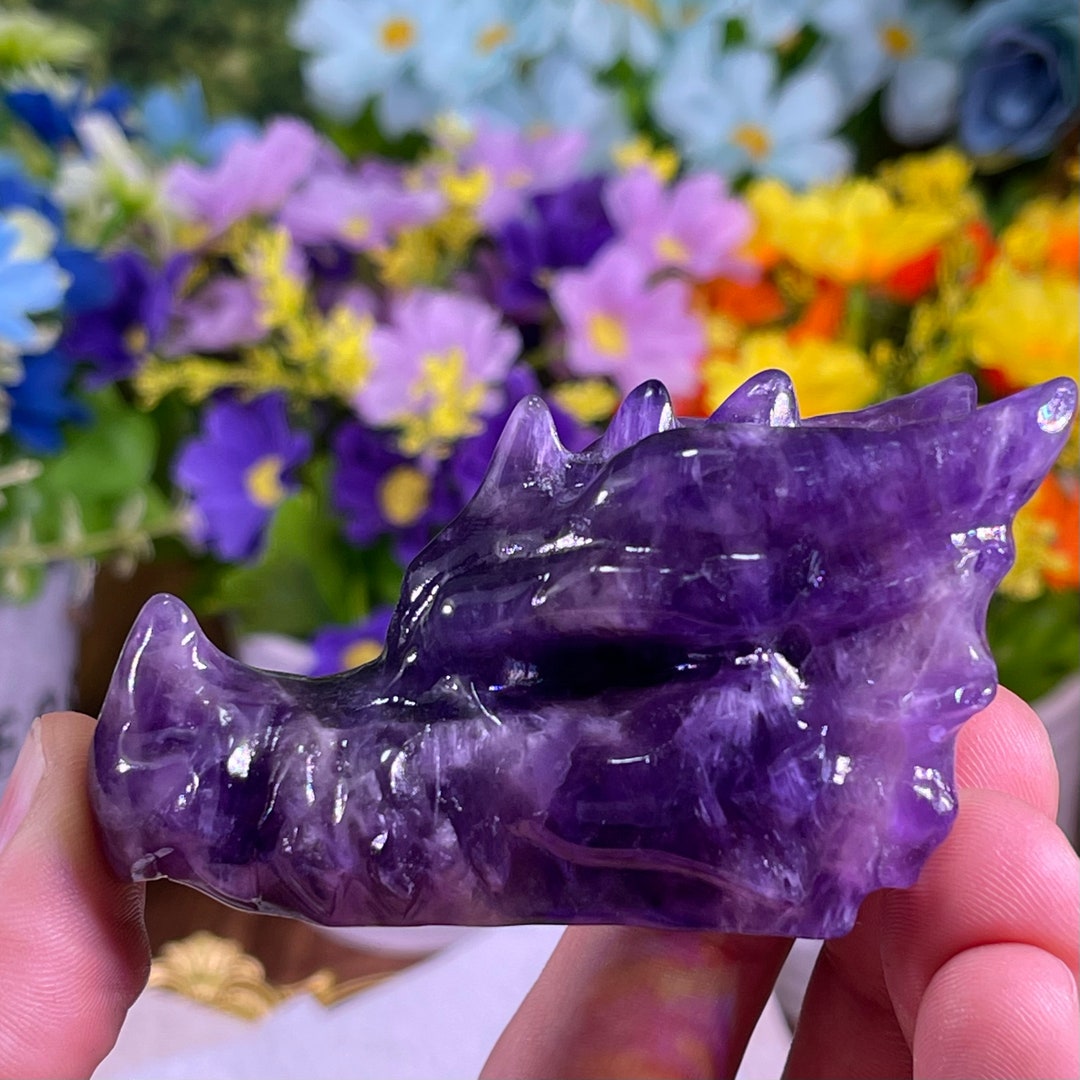 Hand Carving Quartz Crystal Crystal Dream Amethyst Flying Dragon Skull Crystal ,home Decoration