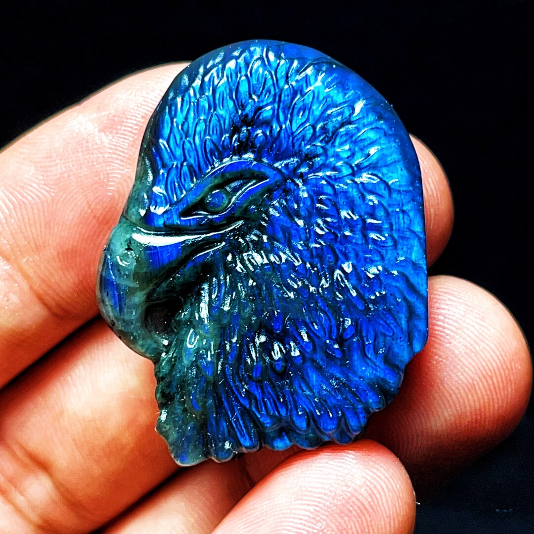 Natural Hand Carved Labradorite Eagle's Head Crystal Labradorite Skull