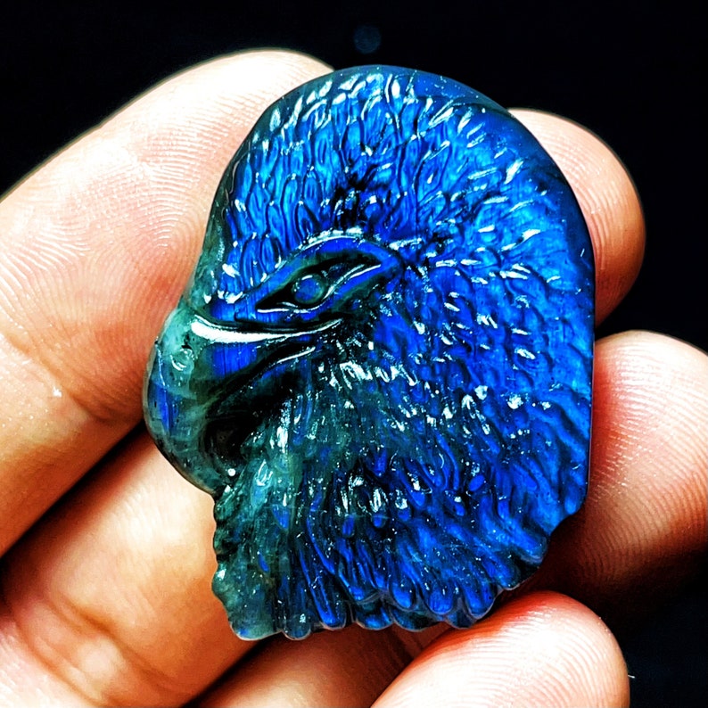 Natural Hand Carved Labradorite Eagle's Head Crystal Labradorite Skull