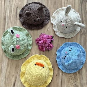 Crochet Animal Hats | Crochet Bucket Hats | Handmade Crochet Hats | Animal Bucket Hats (Frog, Duck, Bear, Rabbit, & Cat)