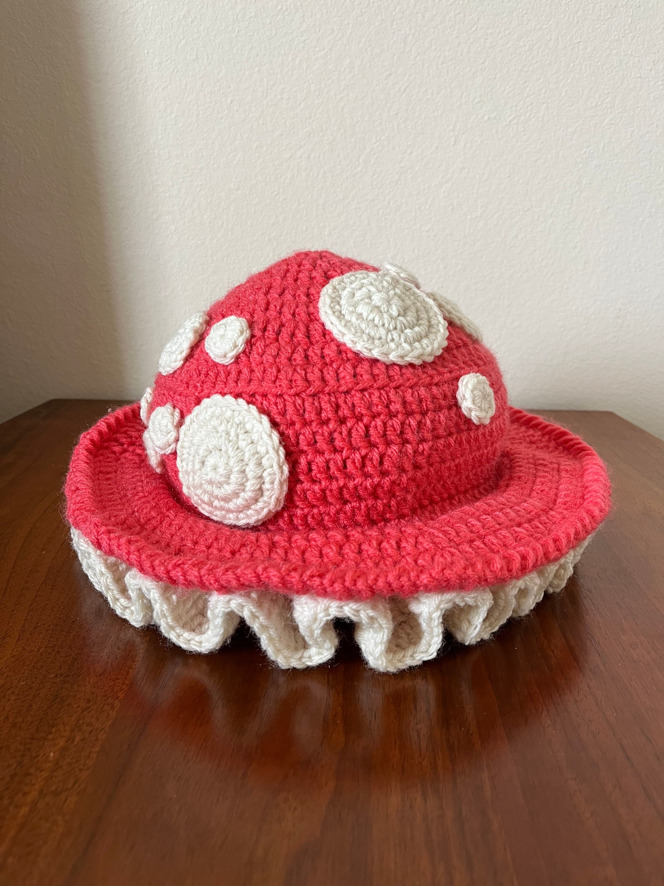 Crochet Mushroom Hat Mushroom Bucket Hat Brown & Red Mushroom Hats