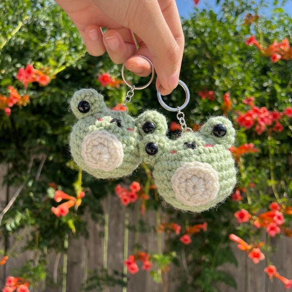 Crochet Frog Keychains | Expressive Frog Keychains | Smiling Frog Keychain | Frowning Frog Keychain