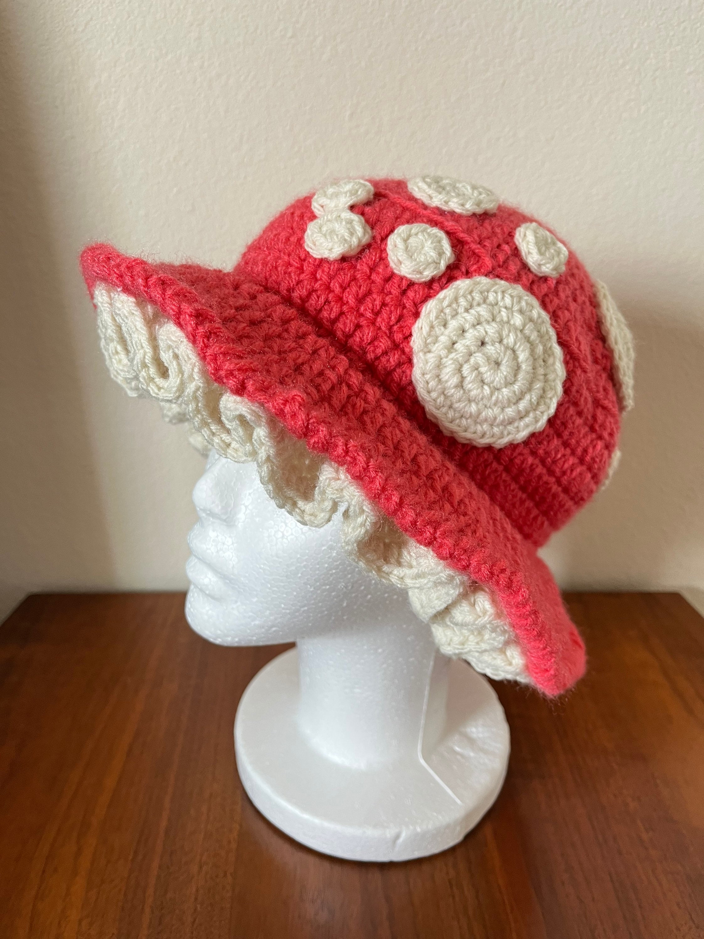 Crochet Mushroom Hat Mushroom Bucket Hat Brown & Red Mushroom Hats
