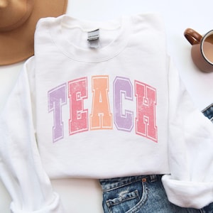 Sudadera con letras de la universidad, sudadera con cuello redondo, sudadera para profesores, mejor profesor, unisex, sudadera rosa, linda camiseta para profesores