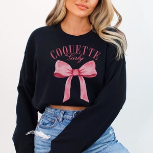 Pink Bow Sweatshirt, Coquette Sweatshirt for Women, Ribbon Girly, Soft Girl Era Aesthetic, Trendy Cottagecore, Coquette Girly, Preppy Shirt