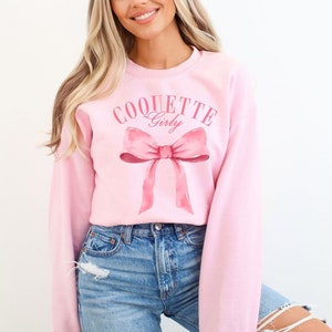 Pink Bow Sweatshirt, Coquette Sweatshirt for Women, Ribbon Girly, Soft Girl Era Aesthetic, Trendy Cottagecore, Coquette Girly, Preppy Shirt