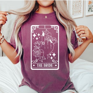 Camisas para festa de despedida de solteira, bruxa, noiva e festa, bruxa, damas de honra, cartão de tarô, despedida de solteira, festa com tema de bruxa