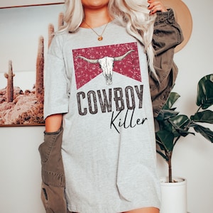 Cowboy Killer Shirt Western Tshirt Dress Oversized Western Graphic Tees Cow Skull Tee Western Graphic Dress Country Concert Tshirt Dress